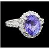 Image 1 : 3.85 ctw Tanzanite and Diamond Ring - 14KT White Gold