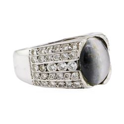 2.90 ctw Dyed Cat's Eye and Diamond Ring - 10KT White Gold