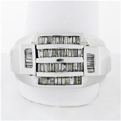 Large Mens 14K White Gold 1.10 ctw Tapered & Straight Baguette Diamond Band Ring