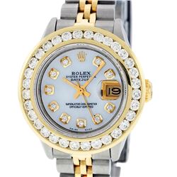 Rolex Ladies 2 Tone 14K MOP 2 ctw Diamond Datejust Wristwatch With Wooden Watch