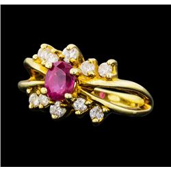 0.70 ctw Ruby and Diamond Ring - 14KT Yellow Gold