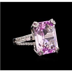 18.00 ctw Kunzite and Diamond Ring - 18KT White Gold