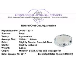 6.88 ct.Natural Oval Cut Aquamarine