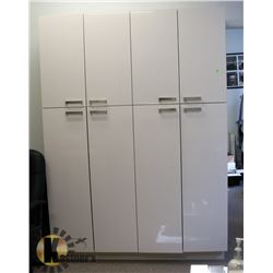 8 DOOR GLOSSY WHITE CABINET 60" X 84". SOLD WITH