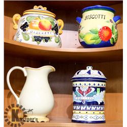 LOT OF 4 CANISTERS/PITCHERS.