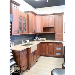 BLACK GLAZE OVER CINNAMON GRANITE AND CHERRY WOOD