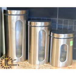 STAINLESS STEEL 3 PIECE CANISTER SET.