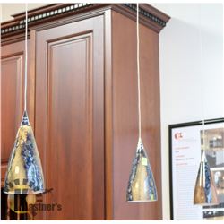 LOT OF 3 ART GLASS HANGING LIGHT FIXTURES.