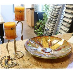 LARGE DECORATIVE PLATE SOLD WITH CANDLE HOLDER.