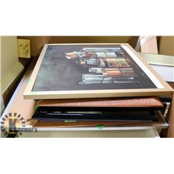 LOT OF 8 ASSORTED PICTURES WITH CORK BOARD.