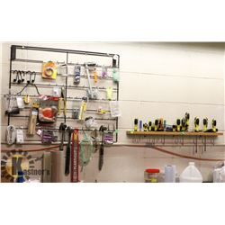 LOT OF ASSORTED HAND TOOLS AND RACKS.