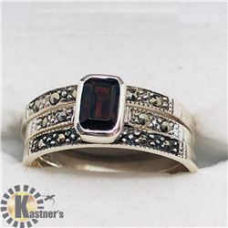 SET OF 3 SILVER GARNET MARCASITE RINGS