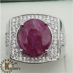 SILVER RUBY CUBIC ZIRCONIA MEN'S RING