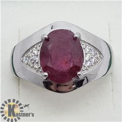 SILVER RUBY CUBIC ZIRCONIA MEN'S RING