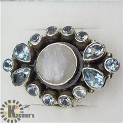 SILVER MOONSTONE BLUE TOPAZ RING