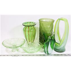 FLAT OF HEAVY GREEN DECOR GLASS.