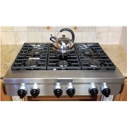 KITCHEN AID 6 BURNER STAINLESS STEEL STOVE.