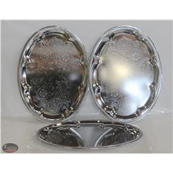 NEW OVAL TRAY 18" PLATED STEEL - LOT OF 3