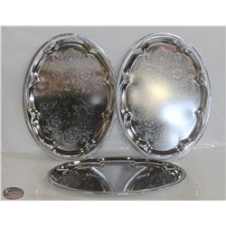 NEW OVAL TRAY 18" PLATED STEEL - LOT OF 3