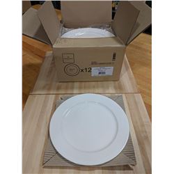 11" WHITE PORCELAIN DINNER PLATES,  LOT OF 12