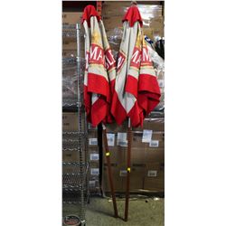 2 SLEEMANS PATIO UMBRELLAS. RED.