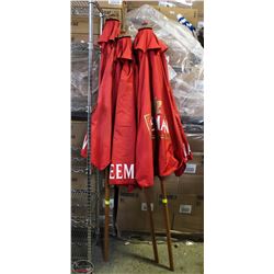 3 SLEEMANS PATIO UMBRELLAS, RED.