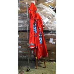 PAIR OF RICKARDS RED PATIO UMBRELLAS.
