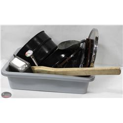 BAILIFF SEIZURE! BIN OF ASSORTED KITCHENWARE.