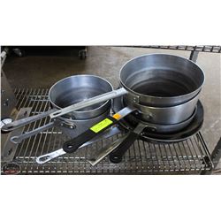 LOT OF 3 FRY PANS AND 4 SAUCE PANS