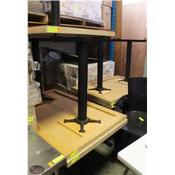 GROUP OF 5 WOOD RESTAURANT TABLES W/ IRON LEGS