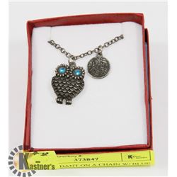OWL PENDANT ON A CHAIN W/ BLUE EYES