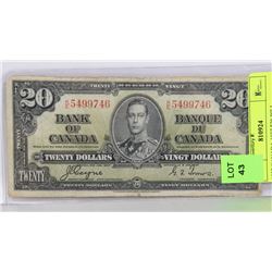 1937 CANADIAN $20 BILL