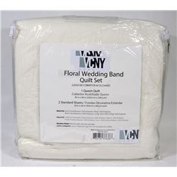NEW 3-PC QUEEN SZ FLORAL WEDDING BAND QUILT SET