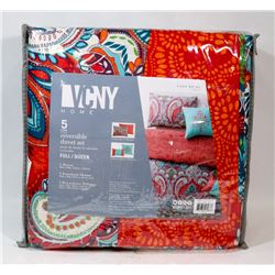 NEW 5-PC FULL/QUEEN REVERSIBLE DUVET SET