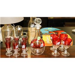 12PC CRANBERRY GLASS DECANTER SET