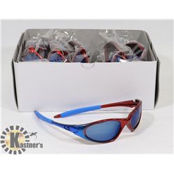 BOX OF BLUE AND RED DESIGNER SUNGLASSES