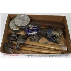 FLAT OF ANTIQUE TOOLS INCLUDING PLANETIUS DRILL