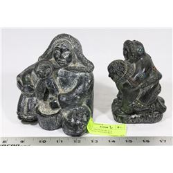 2 WOLF ORIGINAL BLACK SOAPSTONE SCULPTURES -