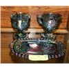 Image 1 : CARNIVAL GLASS SUGAR BOWL AND CREAMER WITH TRAY