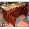 Image 2 : BROWN MARBLE TOP BUFFET TABLE WITH STORAGE DRAWERS