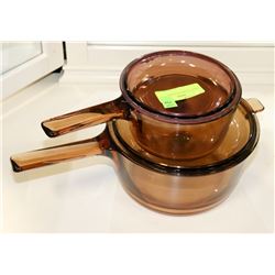 PAIR OF CLEAR PYREX POTS