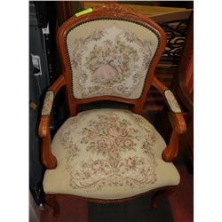 TAPESTRY AND WOOD PARLOR CHAIR