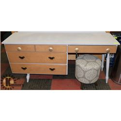 4 DRAWER WOOD DESK WITH STOOL, 65"X17.5"X30"