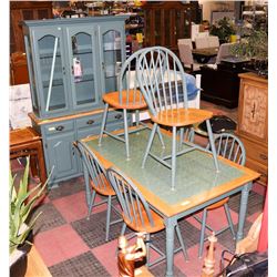 2 TONE TILE TOP TABLE WITH 6 CHAIRS, BUFFET AND