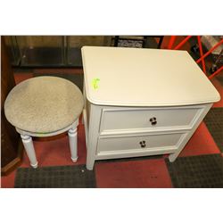 WHITE 2 DRAWER NIGHT STAND SOLD WITH STOOL