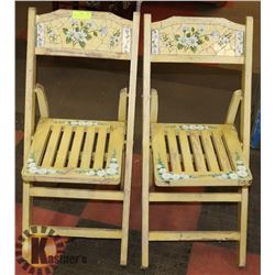 PAIR OF ANTIQUE FOLD UP CHAIRS WITH INLAID PIECES
