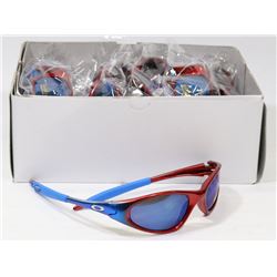 BOX OF OAKLEY STYLE RED & BLUE DESIGNER SUNGLASSES