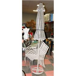GLASSTOP PATIO TABLE WITH 6 CHAIRS AND UMBRELLA