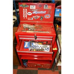 RED WATERLOO 2PC TOOL BOX WITH CONTENTS.