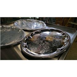 18" OVAL CHROME PLATED STEEL PLATTERS-LOT OF 3
